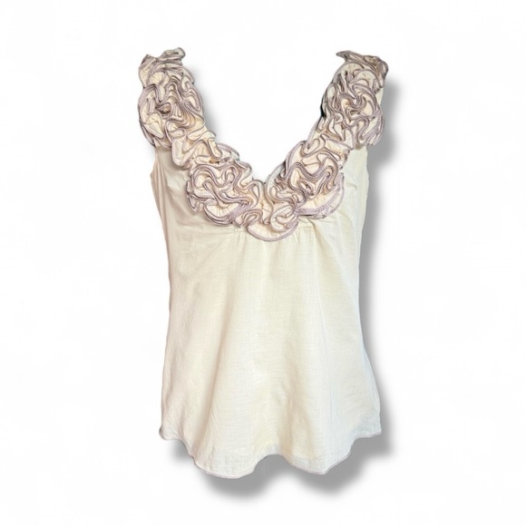 Anthropologie Tops - NWOT Anthropologie Cream Ruffled Fitted Blouse